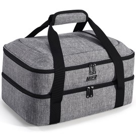 MIER Insulated Casserole Carrier Fits 9"x13" Baking Dishes/Foil Pans, Double Food Carriers Bag Thermal Holder for Hot or Cold Food Lasagna Lugger Potluck Parties Picnic Travel, Gray