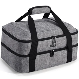 MIER Insulated Casserole Carrier Fits 9"x13" Baking Dishes/Foil Pans, Double Food Carriers Bag Thermal Holder for Hot or Cold Food Lasagna Lugger Potluck Parties Picnic Travel, Gray