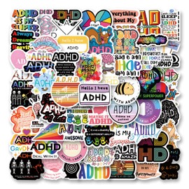63pcs ADHD Stickers Pack, Cartoon Cute Vinyl Waterproof Decals for Water Bottle,Laptop,Phone,Skateboard,Scrapbooking,Bumper for Kids Teens Adults Fans for Party Supply
