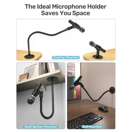 Etour 19-inch Gooseneck Microphone Holder Stand, Desktop & Wall Mounted, Heavy Duty Flexible Microphone Arm Stand with Flange Mount Base, Ideal for Podium, Studio, Lecture, Podcast, Gaming, Streaming