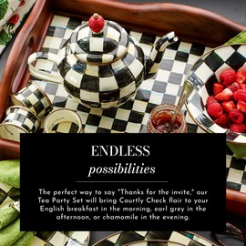 MacKenzie-Childs Courtly Check Enamel Tea Party Set, Unique Teapot and Teacups, Tea Accessories Set