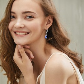 Oskani Oval Shape Birthstone Leverback Dangle Drop Earrings for Women, 925 Sterling Silver 5A Cubic Zirconia September Birthstone Sapphire Color Jewelry Anniversary Birthday Christmas Gifts for Her