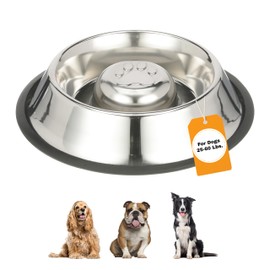 Neater Pet Brands Stainless Steel Slow Feed Bowl - Non-Tip & Non-Skid - Stops Dog Food Gulping, Bloat, Indigestion, and Rapid Eating (3 Cup)