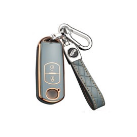 ontto Car Key Case with Key Fob Suitable for Mazda 2 3 5 6 Demio CX-3 CX-4 CX-5 CX-7 CX-9 MX-5 Atenza Axela Remote Control Cover TPU Protective Case Key Case 2 Buttons Grey