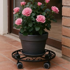 3 Pack Plant Caddy with Wheels Heavy Duty 11.8 Inches Metal Plant Stand with Wheels Plant Dolly Rolling Plant Stand Plant Roller with Casters for Indoor and Outdoor (3, Black)