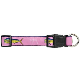 Guy Harvey Canvas Ribbon Nylon Embroidered Pink Dog Collars 3 Sizes Marlin Dolphin