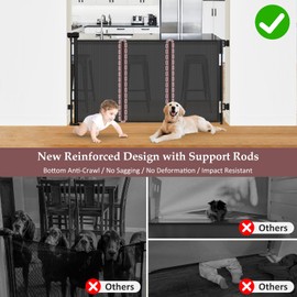 Reinforced 41 Inch Extra Tall Baby Gate 55" Wide Retractable Dog Gate with Support Rods – Prevents Crawling Under, Indoor Extra Tall Dog Gate Retractable Baby Gates Outdoor Retractable Gate, Black