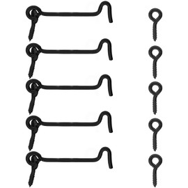 Litoexpe 5pcs Barn Door Latch Hook, 3 Inch Cabin Hook and Eye Latch for Wooden Window Gate Door, Black Carbon Steel Door Latch Hook with Mounting Screws