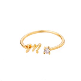 Letter Rings Women Gold Ring with Letters Adjustable Ring Women's Open Rings Initial Letter A-Z Ring with Name Fashion Jewellery Women's Ring Minimalist Stackable Rings Gift for Women, Paper, Cubic