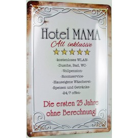 Tin Sign 20 x 30 cm Curved Hotel Mama All Inclusive Saying Sayings Humour Metal Decorative Gift Sign