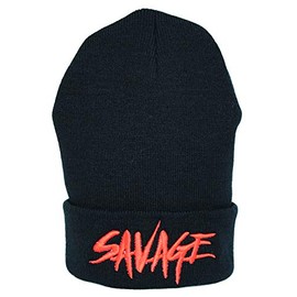 JLGUSA Savage Embroidery Knitted Skull Cap Winter Hat (Black - Red Emb)