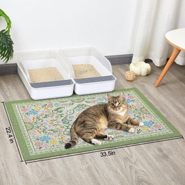 Glittme Cat Litter Mat with Non-slip Bottom Litter Box Mat Waterproof Litter Trapping Mat Easy to Clean Washable Cat Food Mat for Kitty, L