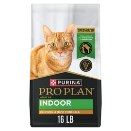 Purina Pro Plan Adult Indoor Chicken and Rice Formula High Protein Cat Food 16 Pound (Pack of 1)