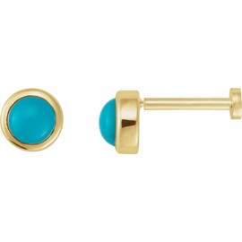 14k Yellow Gold Cabochon Natural Turquoise Press Fit Back Stud Earring Effortle