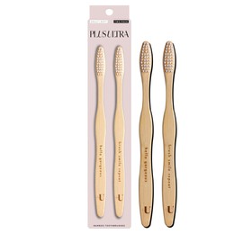 Plus Ultra 2-Pack Bamboo Toothbrush - BPA Free Soft Bristle - Dentist-Approved and All-Natural with Brush Smile Repeat and Hello Gorgeous Etched on Handles