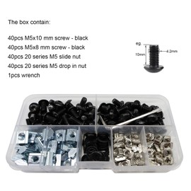 FORRCKY 200Pcs 2020 Aluminum Extrusion Profile M5 T Slot Nuts and Bolts Screws with Drop in T Nut Slide Nut M5x8 10mm for 8020 2040 20 Series Extruded Hardware T V Slot Black Extrusion Accessories