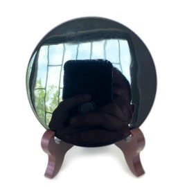 Polar Jade Black Obsidian Scrying Mirror (90 mm /3.5" with Stand)