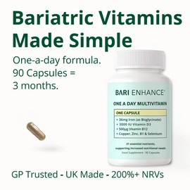 One-A-Day Bariatric Multivitamin with 36mg Iron | 3000iu D3 + 500mcg B12 | Vitamin for Gastric Sleeve | Vitamin for Gastric Bypass | 90 Capsules (3-Month Supply)