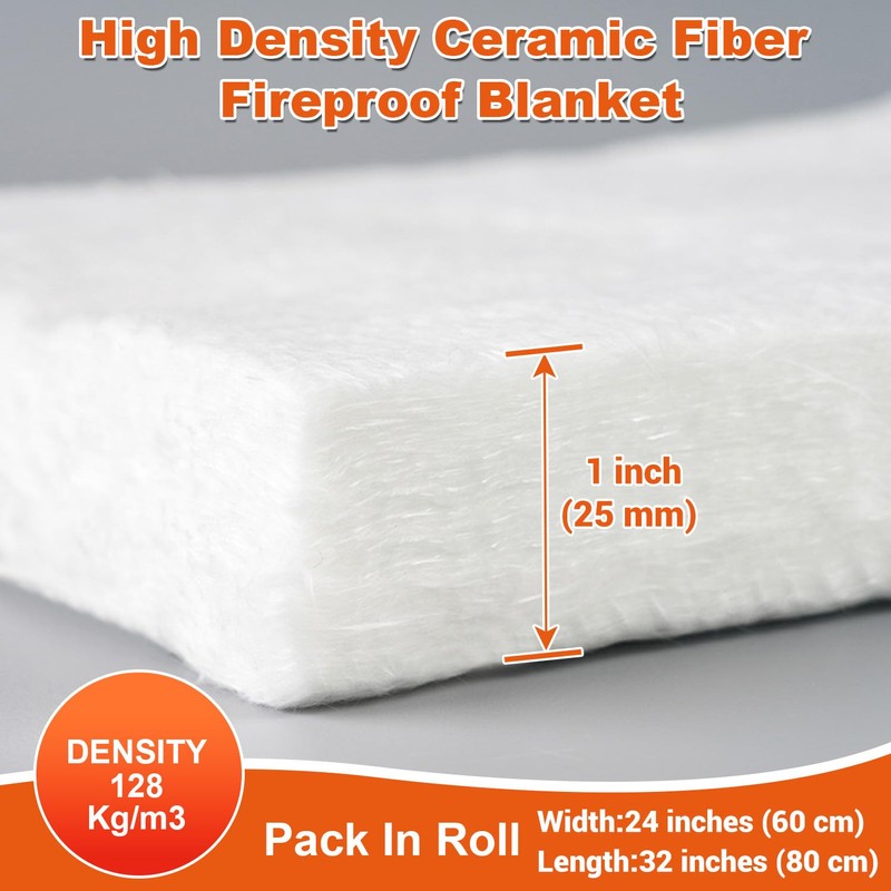 Ceramic Fiber Blanket, Fireproof Insulation Baffle, Rated to 2400F, Size