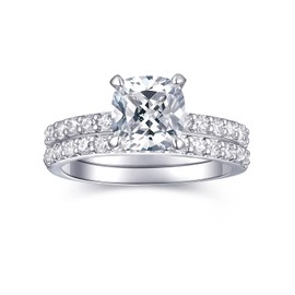 AONED Engagement Rings For Women Wedding Rings Fake Engagement Ring Set Promise Rings For Her 2 Carat 2CT Cushion Cubic Zirconia CZ Bridal Ring Sets Wedding Rings Cheap Band 2pcs, Size 4.5