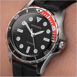 Sekonda Balearic Women's 33mm Analog Quartz Watch Mineral Glass 50M Waterproof Black Diving, black, scuba diving