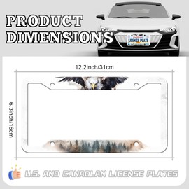 HCSS Watercolor Eagle License Plate Frames - 2 Pack Eagle Mountains License Plate Holder, Aluminum Metal Rust-Proof Waterproof Car Decorative Tag Frame for Standard US 12x6 Inch