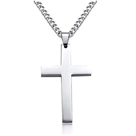 ROSTIVO Cross Necklace Pendant for Women and Men Cross Chain Gift (Silver)