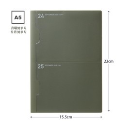 Laconic LAMS83-160OL 2025 A5 Monthly Notebook, 2 Pockets, Olive (Begins September 2024)