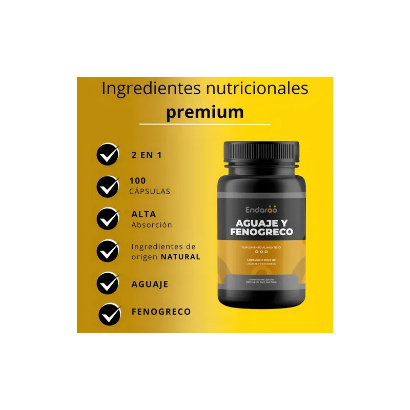 Aguaje + Fenogreco - Pack 300 Cápsulas Sabor Sin Sabor