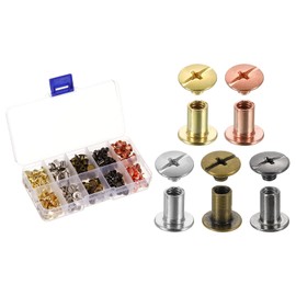 HARFINGTON 100 Sets Chicago Screws Leather Rivets, M5 3/16-Inch Belt Binding Metal Screws for Leathercraft, Bag, Shoes, Purse, Bookbinding, Black,Silver,Gold,Bronze,Rose Gold, M5x6mm