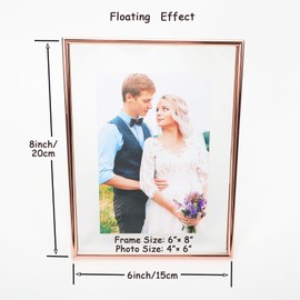 AhaGo 6"x8" Rose Gold Floating Frame with Romantic Heart, For Picture Sizes 5x7,4x6,3x5, Tabletop Shelf Photo Frame, Classy Gift For Festival, Home or Wedding Decoration…