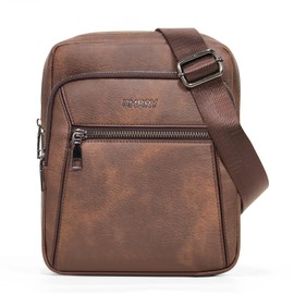 Ombry Crossbody Bag for Men Leather Messenger Bag Shoulder Sling Purse Handbag for Business Casual Travel Work (Brown)