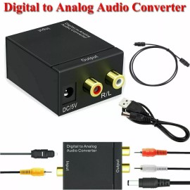 Universal Digital Optical Coaxial to Analog RCA L/R Audio Converter Adapter w/ Fiber Cable