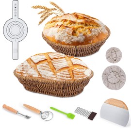 FIVAVA Gärkörbchen 24cm Gärkorb Oval und 23 cm Gärkorb Brot, Sauerteig Starter Set und Brot Backen Zubehör, Gärkorb Set für Professionelle Bäcker und Backbegeisterte