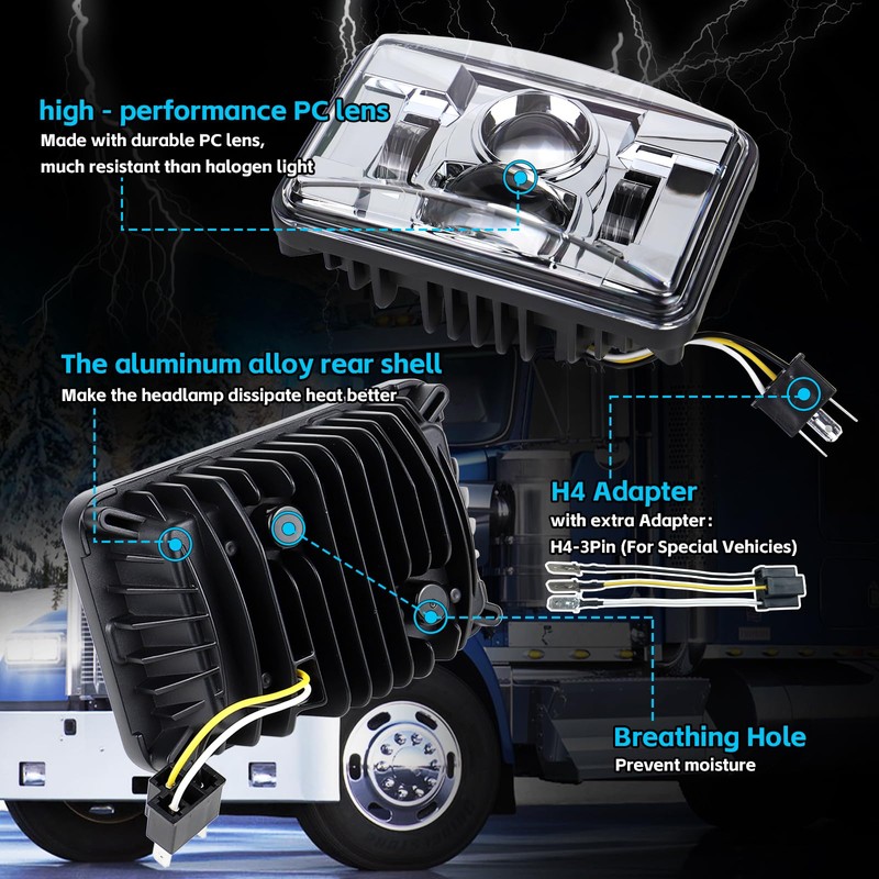 4x6 Inch LED Headlights Rectangular Light DOT Approved High/Low Beam