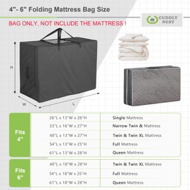 Cuddly Nest Folding Mattress Storage Bag - Heavy Duty Carry Case for Tri-Fold Guest Bed (Fits 4" Single Mattress,Black)