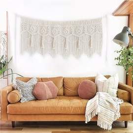 M MANUAL Macrame Wall Hanging Boho Woven Tapestry Valance Window Kitchen Macrame Curtain Door Divider Decoration Bedroom Home Macrame Curtains 55.1" Wx23.6 L
