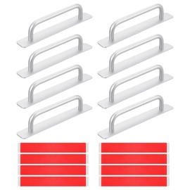 sourcing map 8Pcs Barn Door Handles, 180mm / 7 Inch Length Hole Center Sliding Gate Door Pull Handle Aluminum Alloy Cabinet Handles with Base for Kitchen Bathroom Wardrobe Closet (Silver)