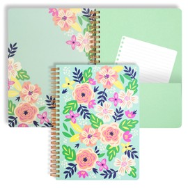 Steel Mill & Co Cute Mini Spiral Notebook, 8.25" x 6.25" Journal with Durable Hardcover and 160 Lined Pages, Mint Floral