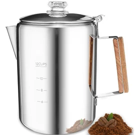 MEREZA Camping Percolator Coffee Pot 12 Cup Stove Top Coffee Percolator Non Electric Coffee Maker Camping Stainless Steel Coffee Pot Outdoors Home No Aluminum & Plastic Fast Brew
