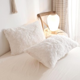 HAIHUA Faux Fur Throw Pillow Covers, Fluffy Soft Fuzzy Decorative Pillow Cases Cute Pillowcases for Home Bedroom Living Room, Zipper Closure, Set of 2 (Beige, Standard 20"x 26")