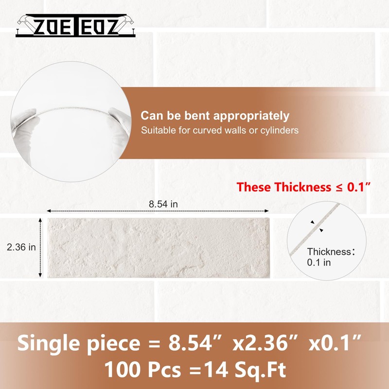 Zoeteoz 4 Pcs Faux Thin Brick 3D Wall Tiles Veneers,