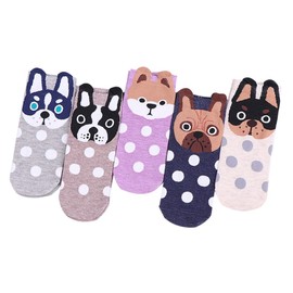 LIFKOME 5 Pairs Cotton Ankle Socks with Puppy Pattern Lightweight Sweat Wicking Cartoon Design for Casual and Sportswear Comfortable Fit