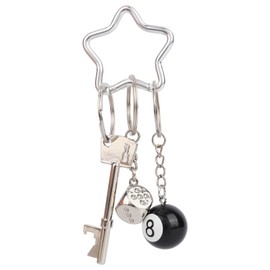 Goktvai 8 Ball Keychain, Cute Bottle Opener Dice Silver Star Y2K Key Chain Pool Ball Star Keyring Bag Backpack Purse Charm for Billiards Gifts Decors