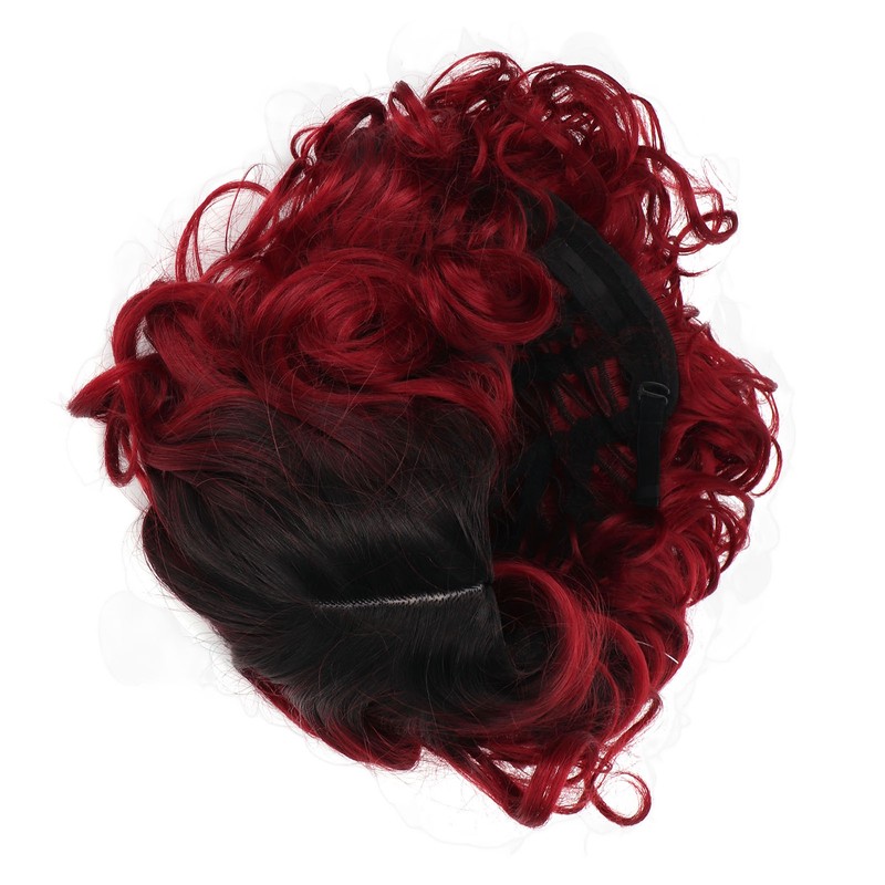 Curly Short Wig Wine Red Women Wig Gradient Color Adjustable