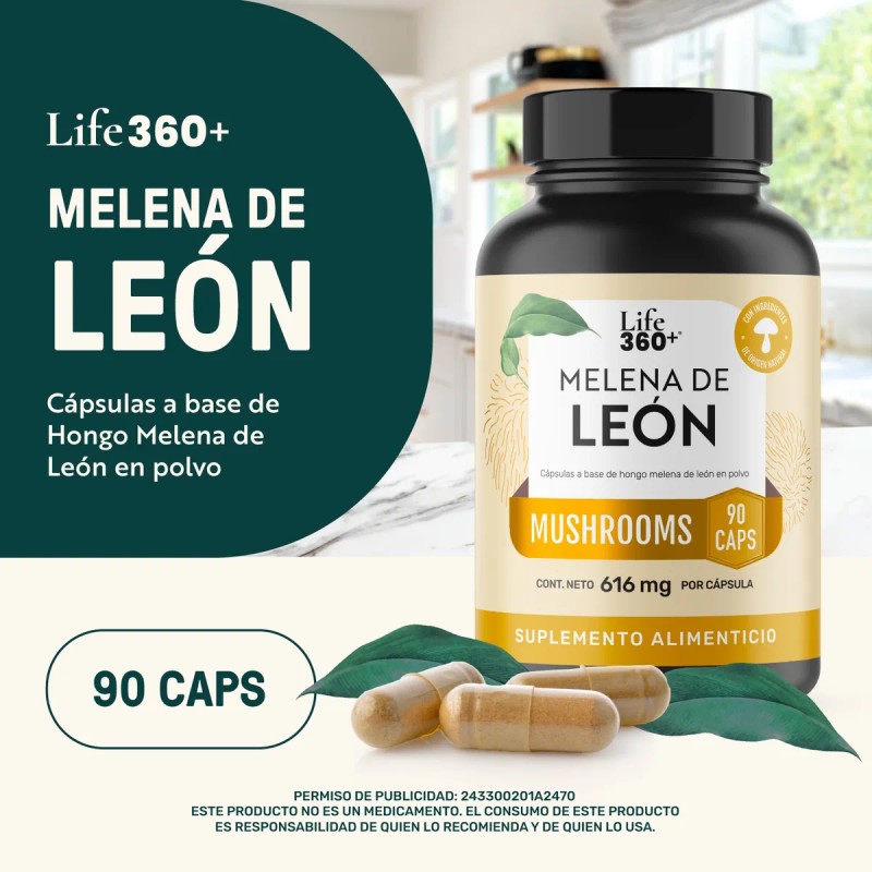 Melena De Len Mushrooms Life 360 90 Cpsulas Hongo Melena