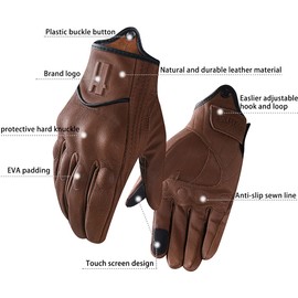Harssidanzar Motorbike Gloves, Mens Leather Motorcycle Gloves Touchscreen Riding Racing Motorcoss Glove GM028UKK, Saddle(upgrade), Size L