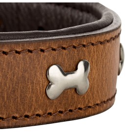 Schnüffelfreunde Lisa Leather Dog Collar with Applique, Dog Collar for Large and Medium Dogs (XL - 46-55 cm, Brown)