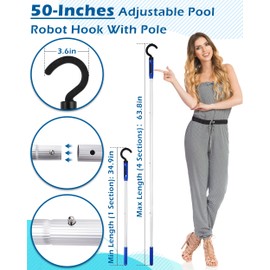 FAITIO Pool Robot Retrieval Hook - 63.8 Inch Adjustable Stainless Aluminum Pole, Heavy-Duty Detachable Hook for Pool Robot Vacuum Robotic Pool Cleaner Including Cordless/Above Ground