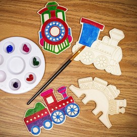 24 Pack Unfinished Wood Slice Train Cutouts for Crafts, Wooden Trains for DIY Projects (4.6 x 3.6 in)